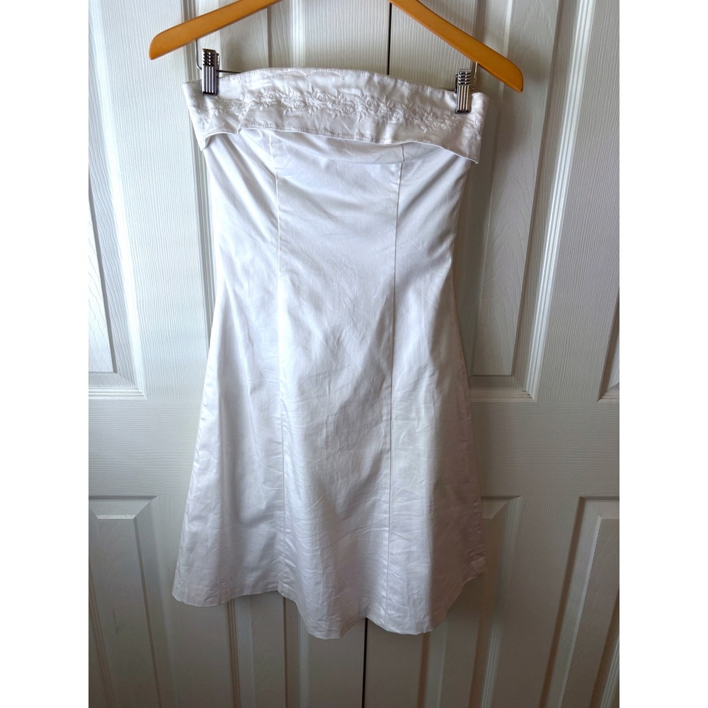 White House Black Market White Fold Over Embroidered Strapless Midi Dress 2